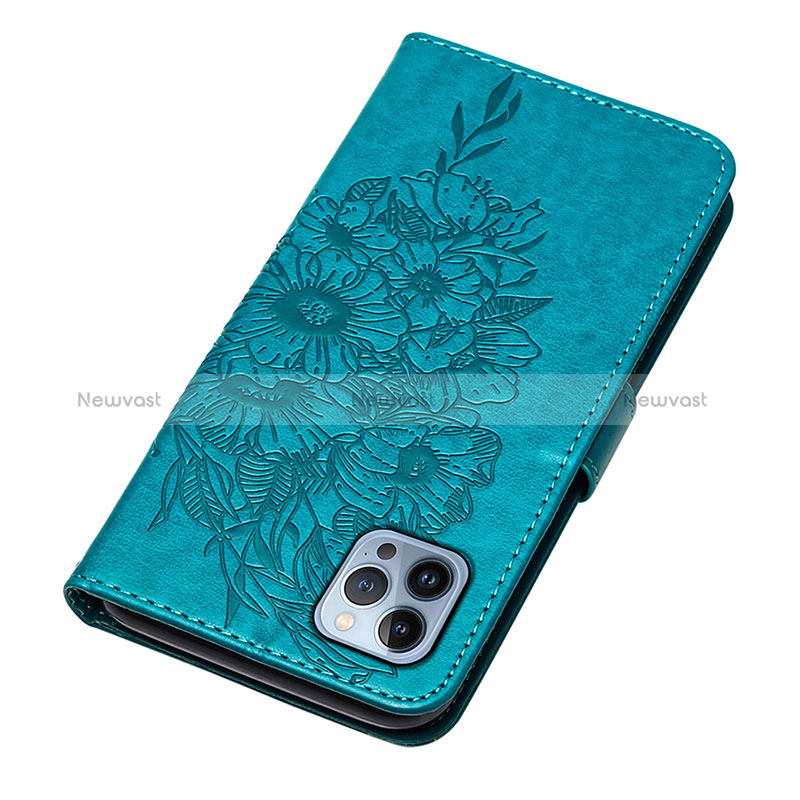 Leather Case Stands Butterfly Flip Cover L10 Holder for Apple iPhone 14 Pro Max Blue