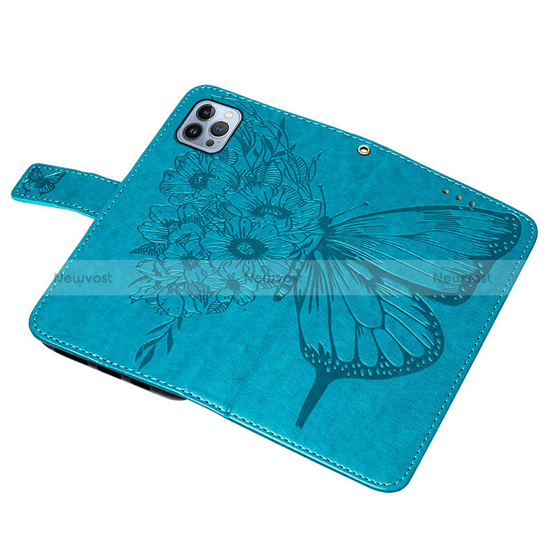 Leather Case Stands Butterfly Flip Cover L10 Holder for Apple iPhone 14 Pro Max Blue