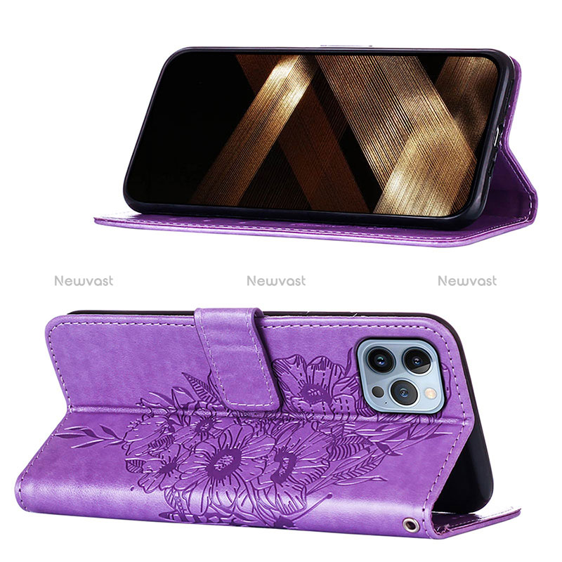 Leather Case Stands Butterfly Flip Cover L10 Holder for Apple iPhone 14 Pro Max Clove Purple