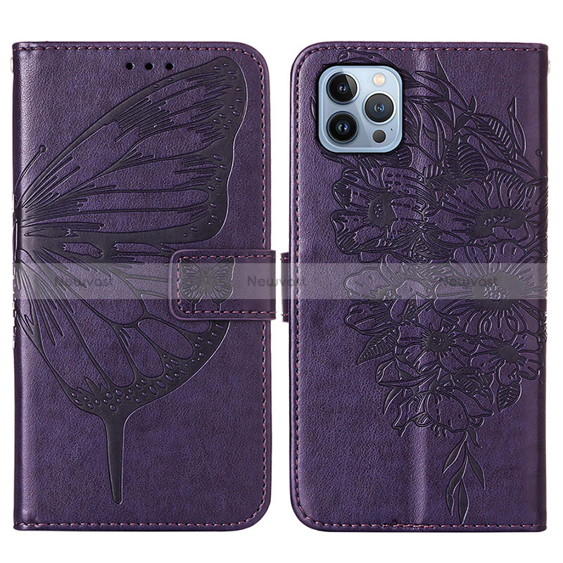 Leather Case Stands Butterfly Flip Cover L10 Holder for Apple iPhone 14 Pro Max Purple