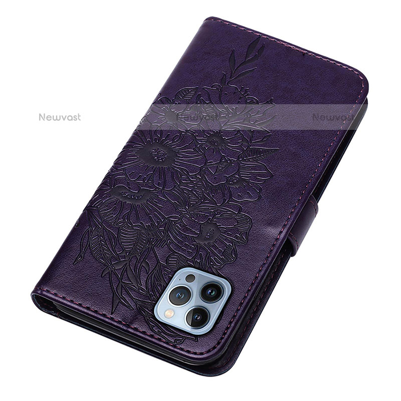 Leather Case Stands Butterfly Flip Cover L10 Holder for Apple iPhone 14 Pro Purple