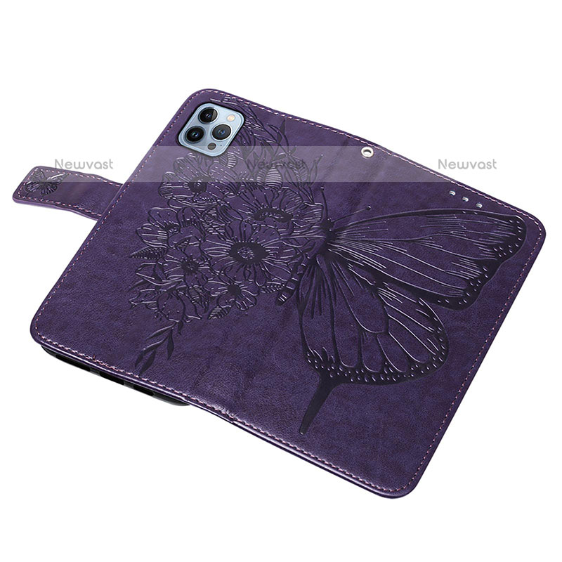 Leather Case Stands Butterfly Flip Cover L10 Holder for Apple iPhone 14 Pro Purple