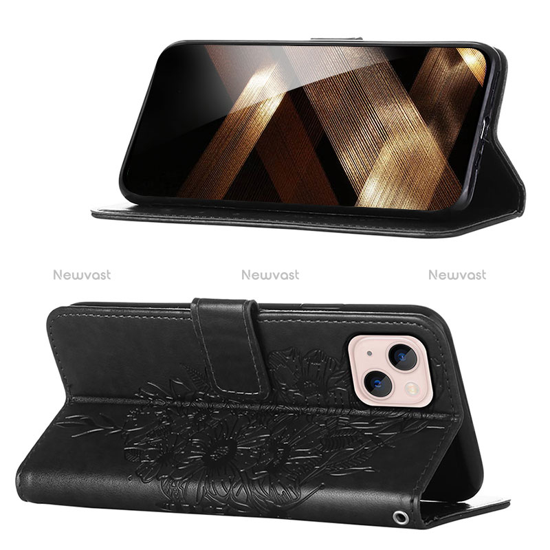 Leather Case Stands Butterfly Flip Cover L10 Holder for Apple iPhone 15 Black