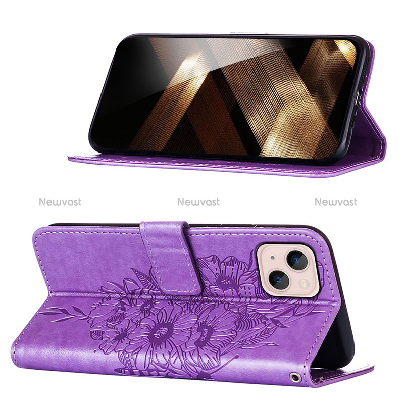 Leather Case Stands Butterfly Flip Cover L10 Holder for Apple iPhone 15 Clove Purple