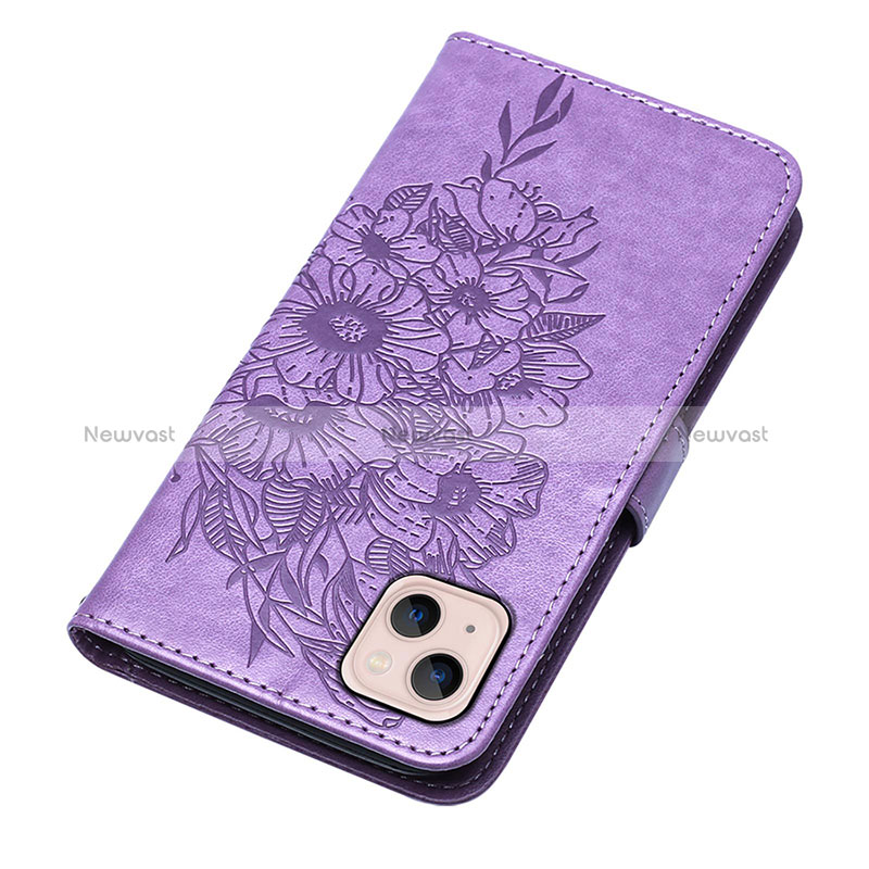 Leather Case Stands Butterfly Flip Cover L10 Holder for Apple iPhone 15 Clove Purple