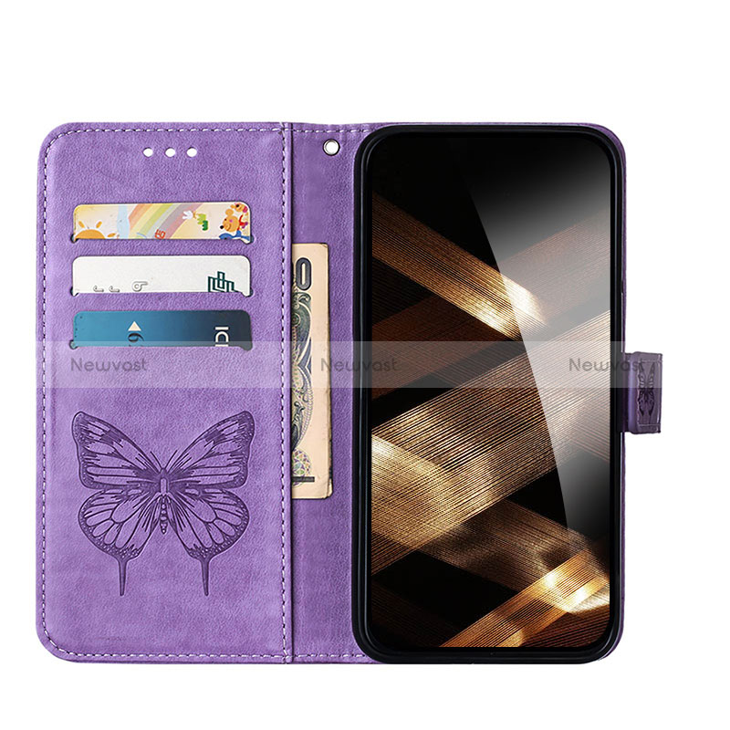 Leather Case Stands Butterfly Flip Cover L10 Holder for Apple iPhone 15 Clove Purple