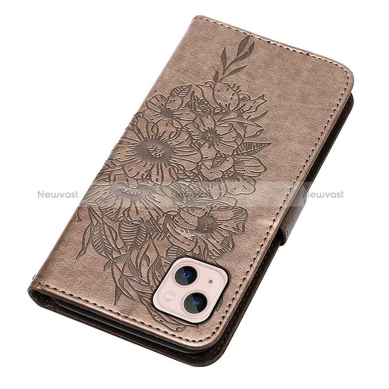 Leather Case Stands Butterfly Flip Cover L10 Holder for Apple iPhone 15 Dark Gray