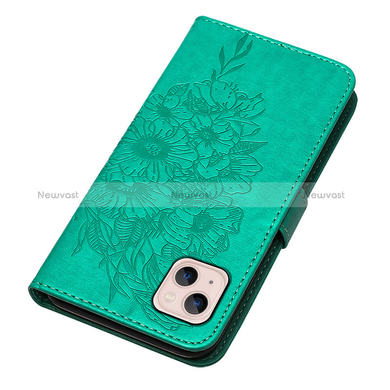 Leather Case Stands Butterfly Flip Cover L10 Holder for Apple iPhone 15 Green