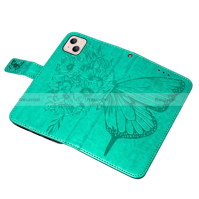 Leather Case Stands Butterfly Flip Cover L10 Holder for Apple iPhone 15 Green