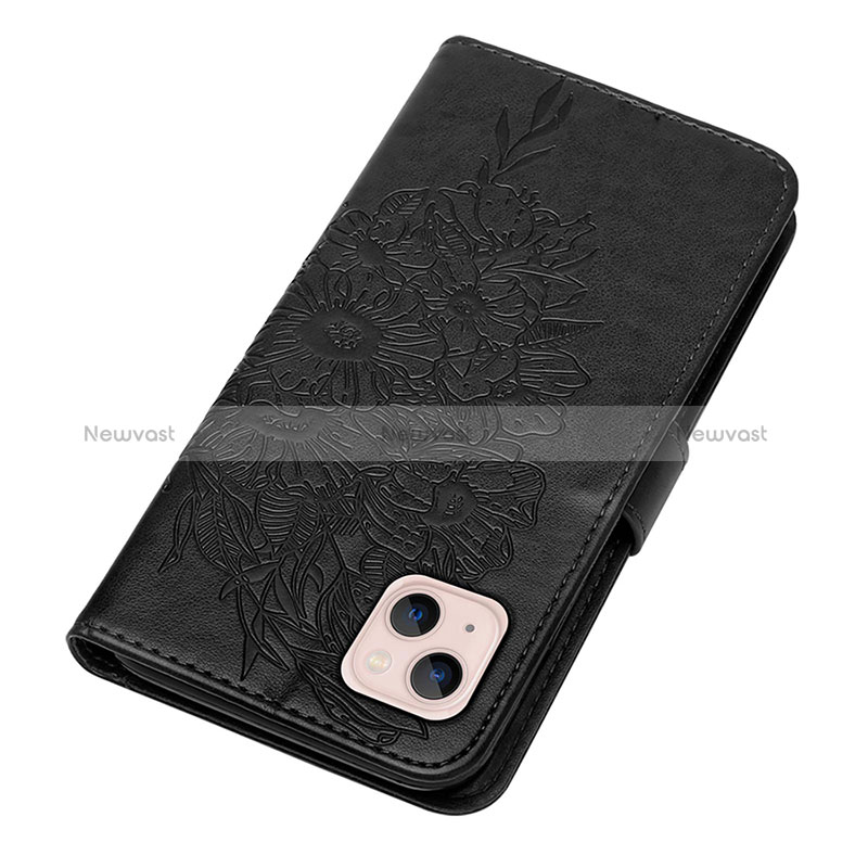 Leather Case Stands Butterfly Flip Cover L10 Holder for Apple iPhone 15 Plus Black