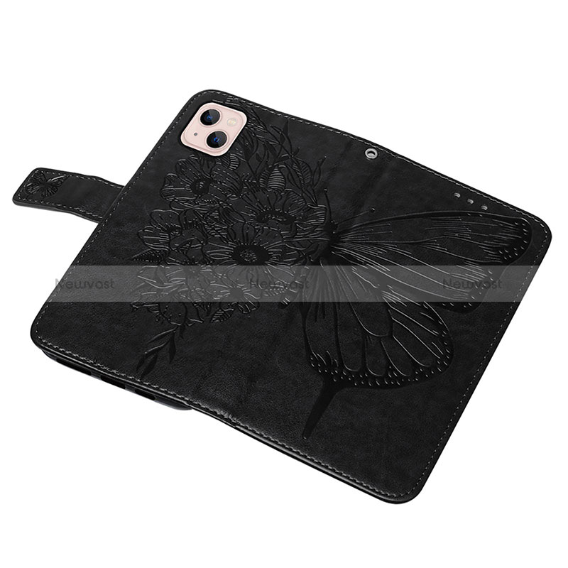 Leather Case Stands Butterfly Flip Cover L10 Holder for Apple iPhone 15 Plus Black