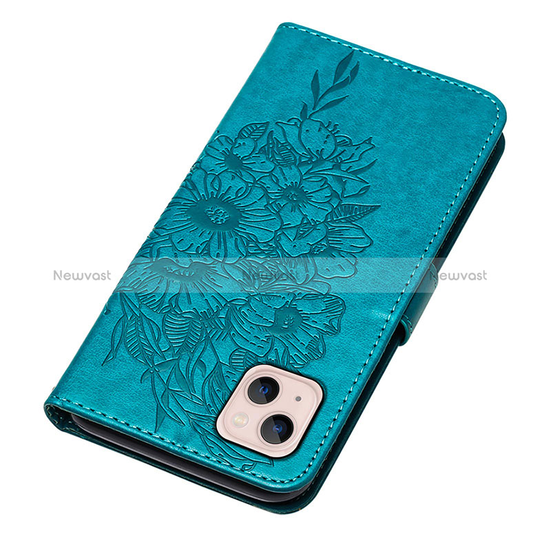 Leather Case Stands Butterfly Flip Cover L10 Holder for Apple iPhone 15 Plus Blue