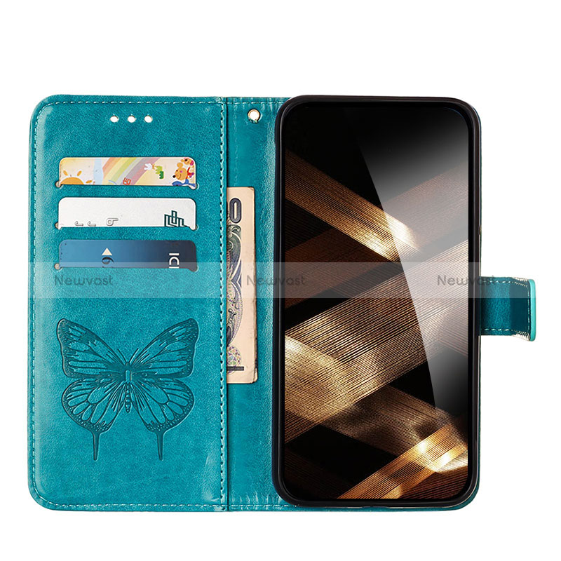 Leather Case Stands Butterfly Flip Cover L10 Holder for Apple iPhone 15 Plus Blue