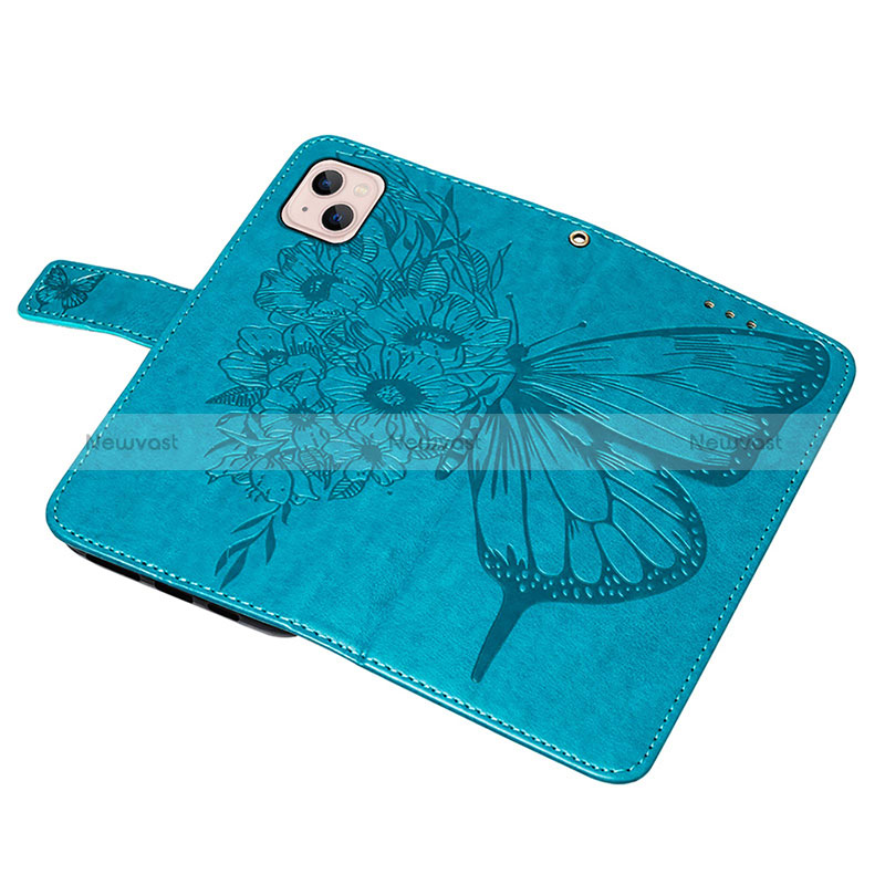 Leather Case Stands Butterfly Flip Cover L10 Holder for Apple iPhone 15 Plus Blue