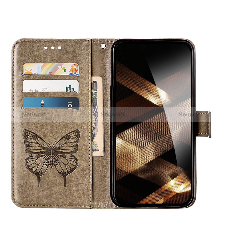 Leather Case Stands Butterfly Flip Cover L10 Holder for Apple iPhone 15 Plus Dark Gray