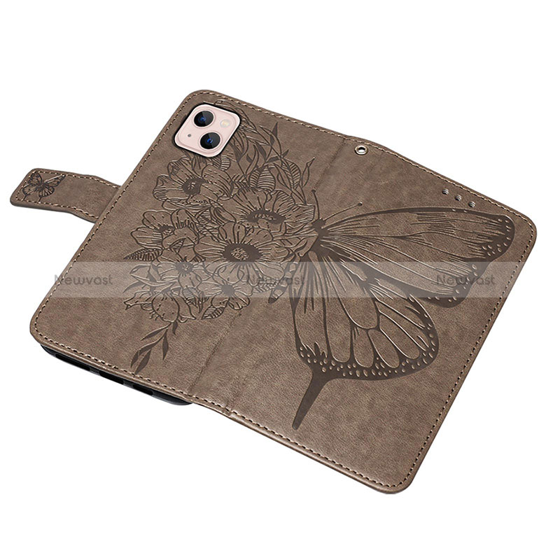 Leather Case Stands Butterfly Flip Cover L10 Holder for Apple iPhone 15 Plus Dark Gray