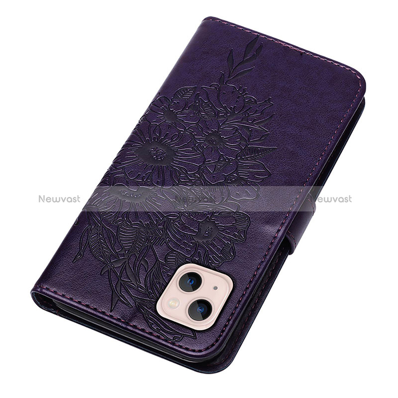 Leather Case Stands Butterfly Flip Cover L10 Holder for Apple iPhone 15 Plus Purple