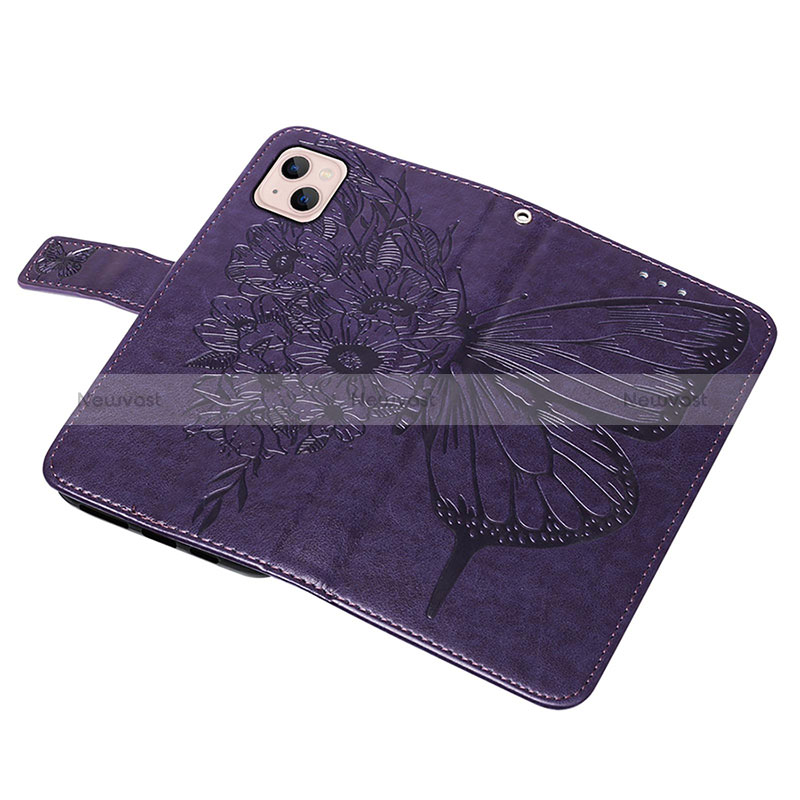 Leather Case Stands Butterfly Flip Cover L10 Holder for Apple iPhone 15 Plus Purple