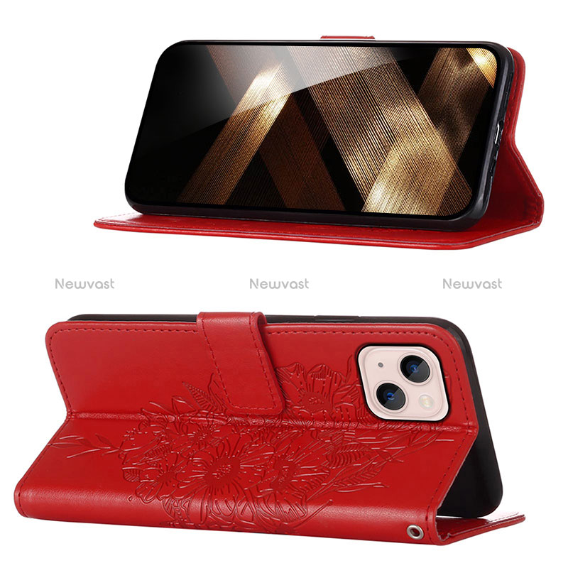 Leather Case Stands Butterfly Flip Cover L10 Holder for Apple iPhone 15 Plus Red