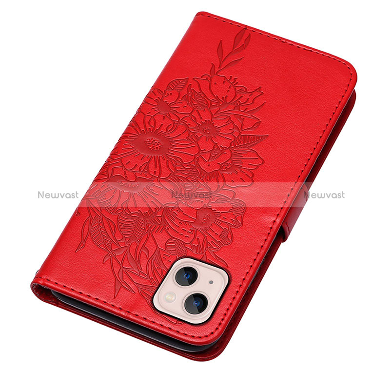 Leather Case Stands Butterfly Flip Cover L10 Holder for Apple iPhone 15 Plus Red