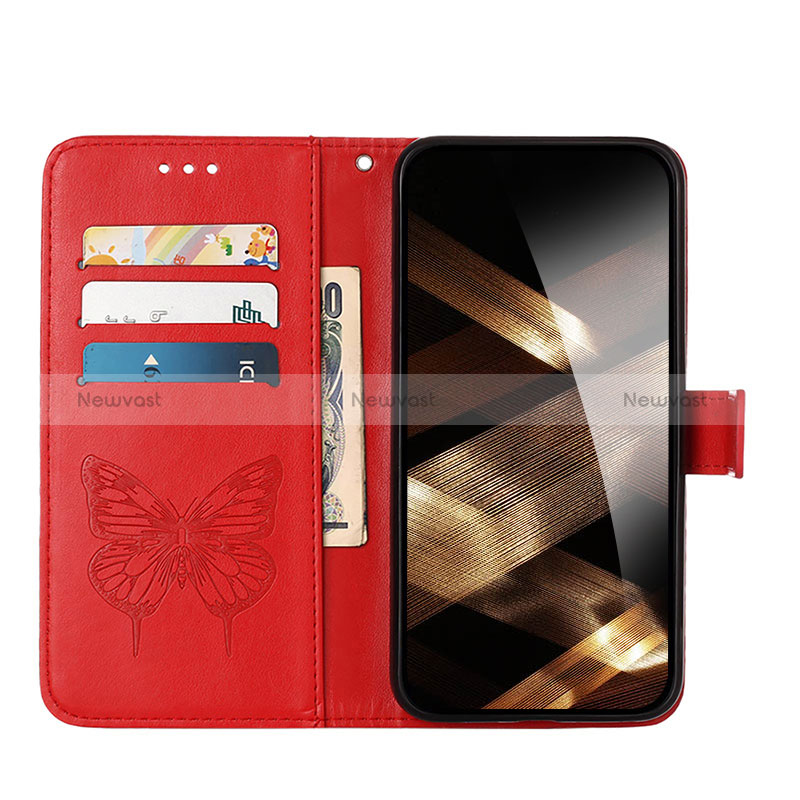 Leather Case Stands Butterfly Flip Cover L10 Holder for Apple iPhone 15 Plus Red