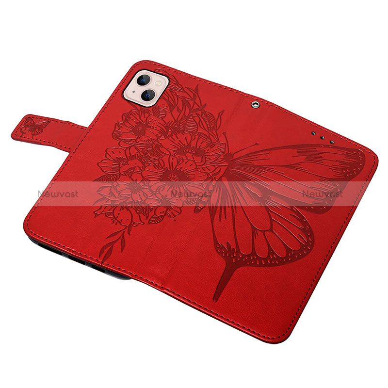 Leather Case Stands Butterfly Flip Cover L10 Holder for Apple iPhone 15 Plus Red