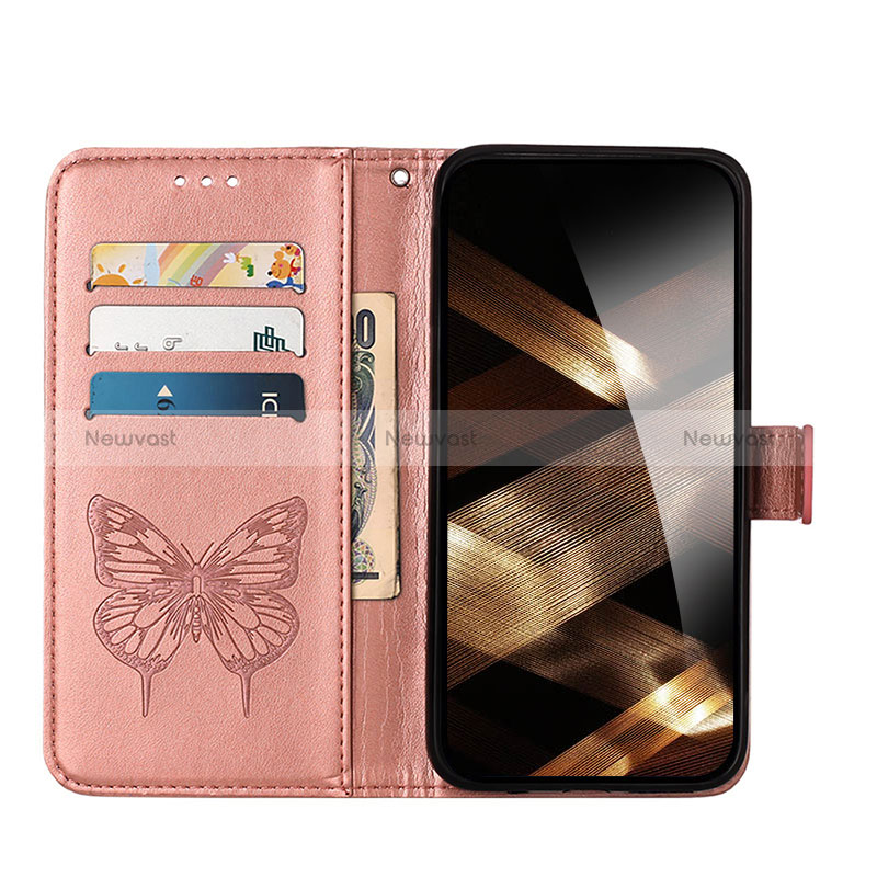 Leather Case Stands Butterfly Flip Cover L10 Holder for Apple iPhone 15 Plus Rose Gold