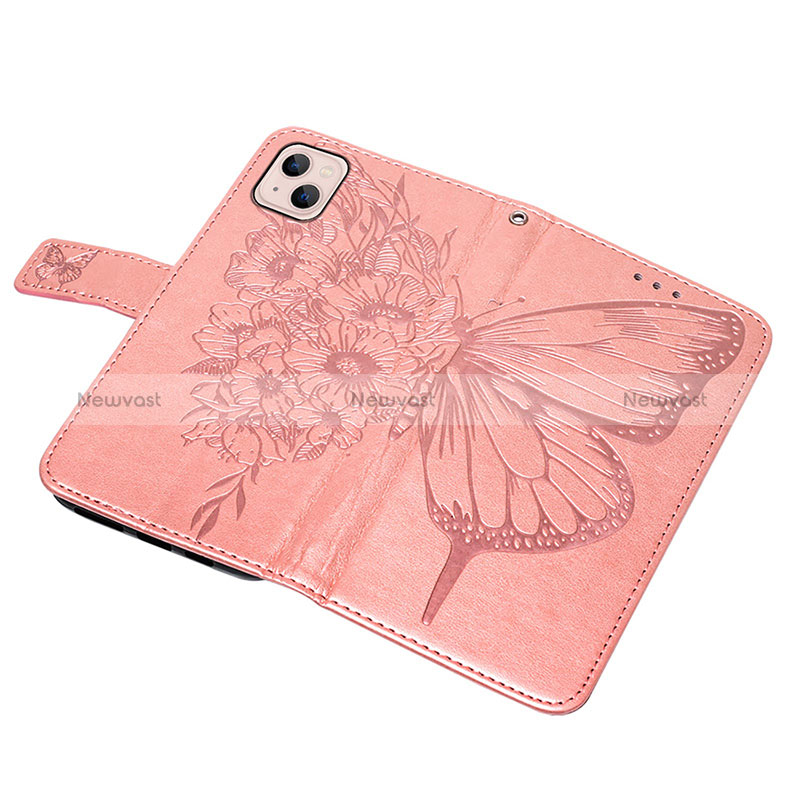 Leather Case Stands Butterfly Flip Cover L10 Holder for Apple iPhone 15 Plus Rose Gold