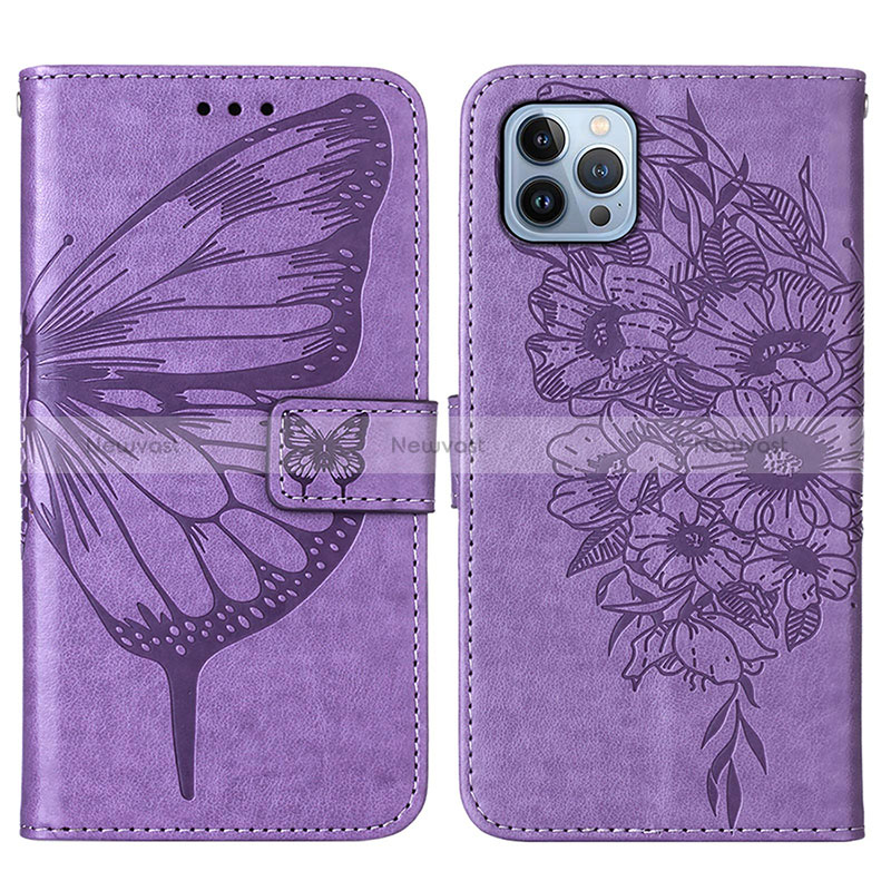 Leather Case Stands Butterfly Flip Cover L10 Holder for Apple iPhone 15 Pro Clove Purple