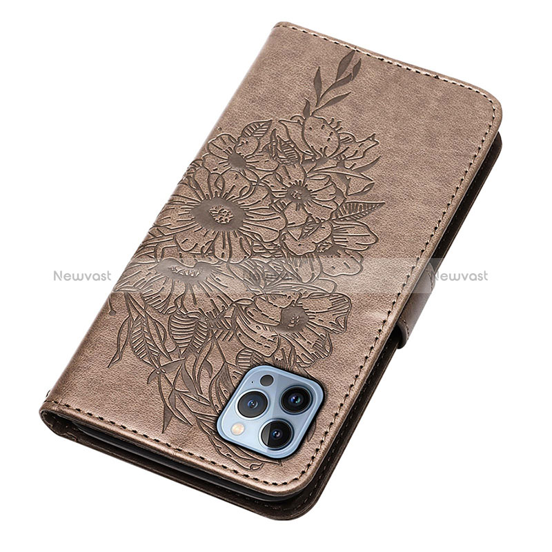 Leather Case Stands Butterfly Flip Cover L10 Holder for Apple iPhone 15 Pro Dark Gray