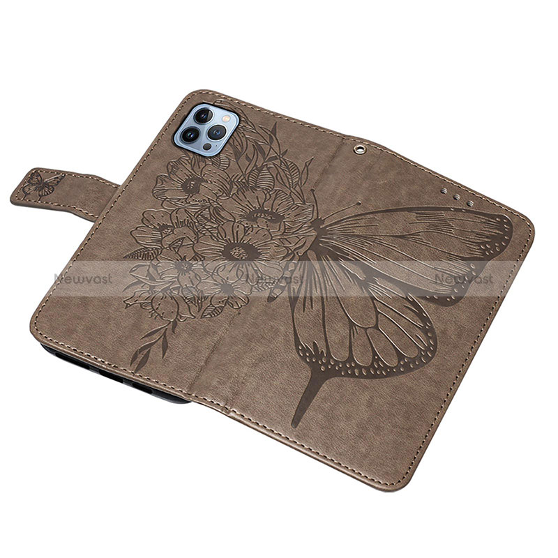 Leather Case Stands Butterfly Flip Cover L10 Holder for Apple iPhone 15 Pro Dark Gray