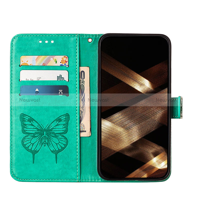 Leather Case Stands Butterfly Flip Cover L10 Holder for Apple iPhone 15 Pro Green