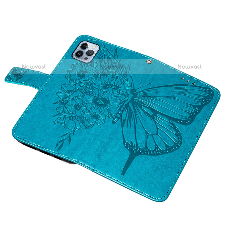 Leather Case Stands Butterfly Flip Cover L10 Holder for Apple iPhone 15 Pro Max Blue