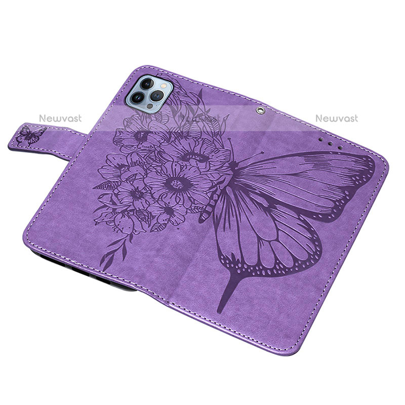 Leather Case Stands Butterfly Flip Cover L10 Holder for Apple iPhone 15 Pro Max Clove Purple