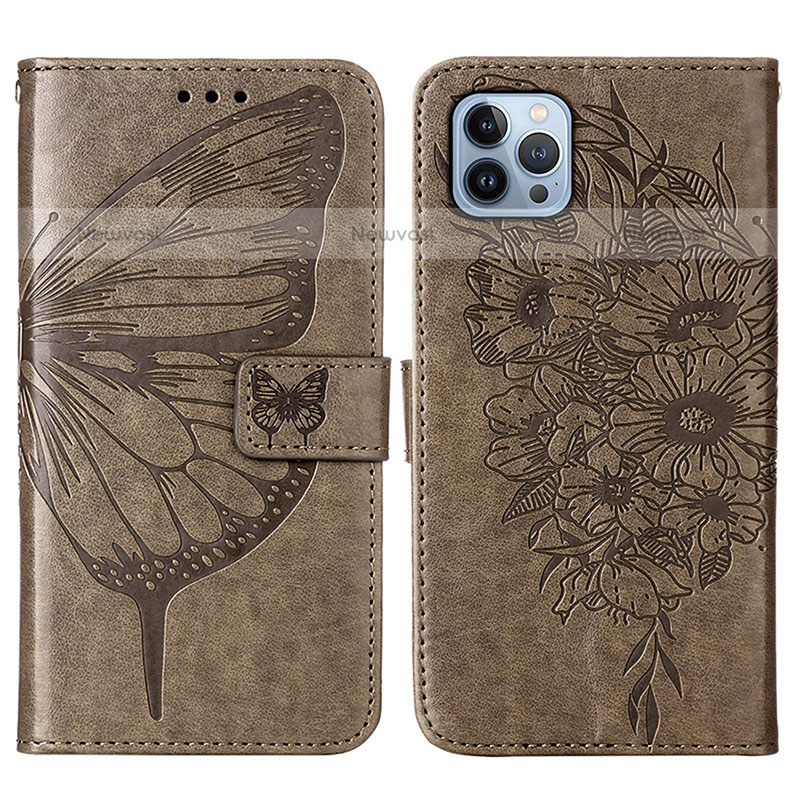 Leather Case Stands Butterfly Flip Cover L10 Holder for Apple iPhone 15 Pro Max Dark Gray