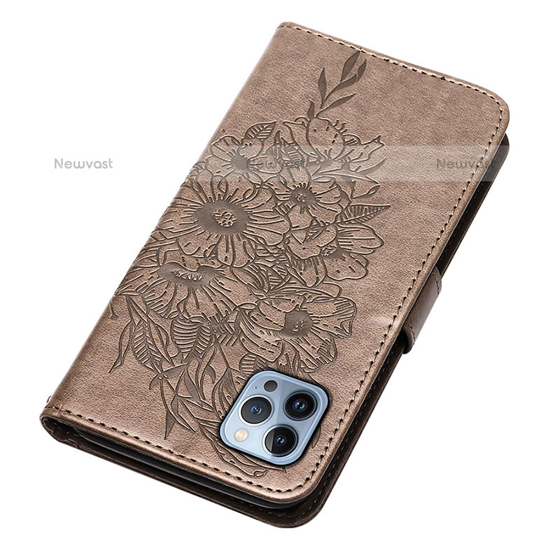 Leather Case Stands Butterfly Flip Cover L10 Holder for Apple iPhone 15 Pro Max Dark Gray