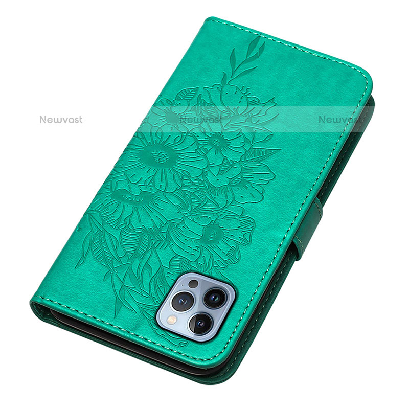 Leather Case Stands Butterfly Flip Cover L10 Holder for Apple iPhone 15 Pro Max Green