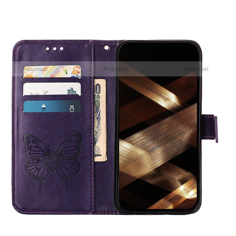 Leather Case Stands Butterfly Flip Cover L10 Holder for Apple iPhone 15 Pro Max Purple