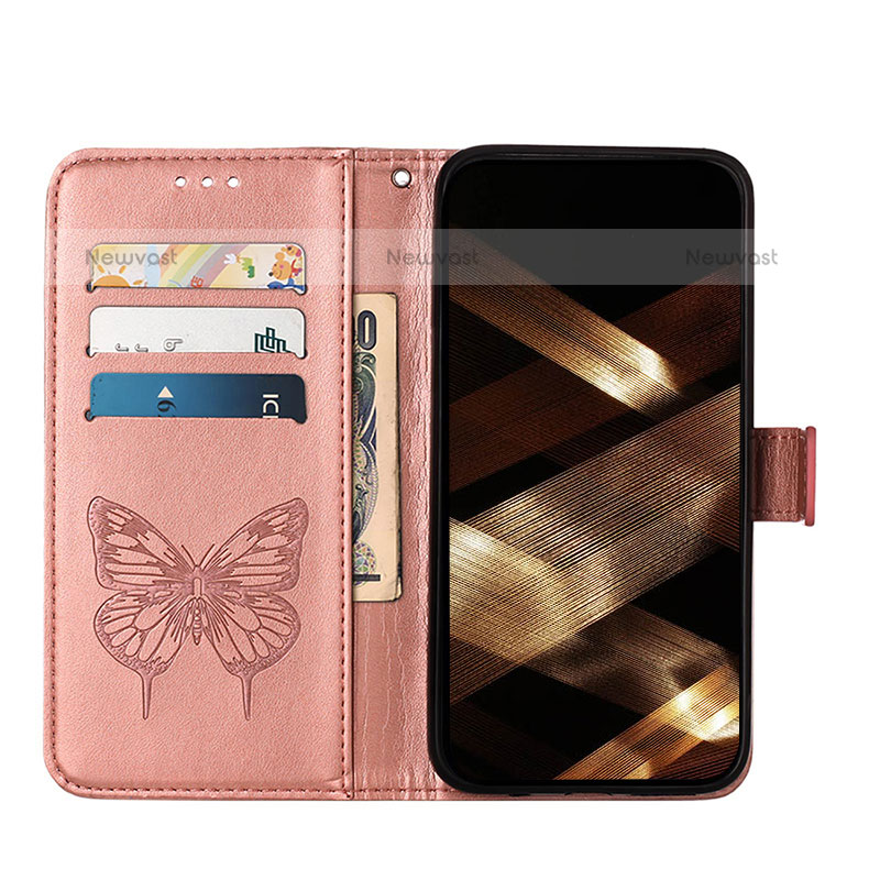 Leather Case Stands Butterfly Flip Cover L10 Holder for Apple iPhone 15 Pro Max Rose Gold