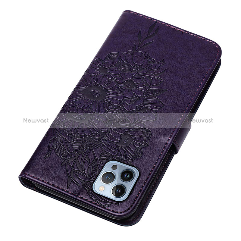 Leather Case Stands Butterfly Flip Cover L10 Holder for Apple iPhone 15 Pro Purple