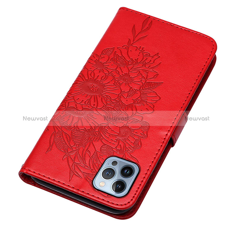 Leather Case Stands Butterfly Flip Cover L10 Holder for Apple iPhone 15 Pro Red