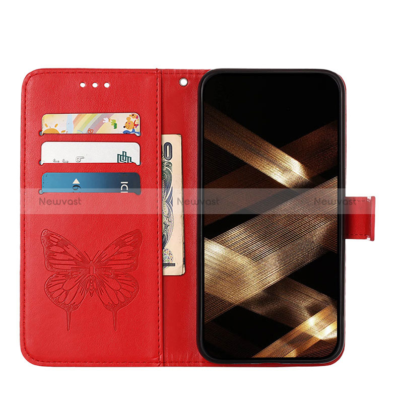 Leather Case Stands Butterfly Flip Cover L10 Holder for Apple iPhone 15 Pro Red