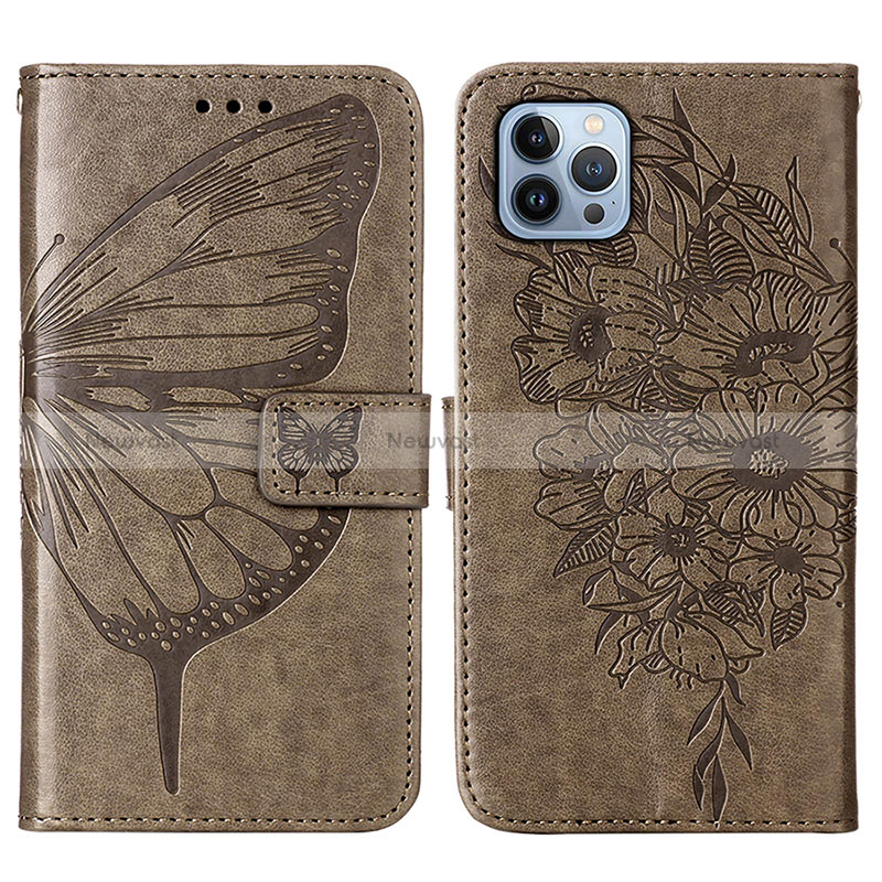 Leather Case Stands Butterfly Flip Cover L10 Holder for Apple iPhone 16 Pro Dark Gray