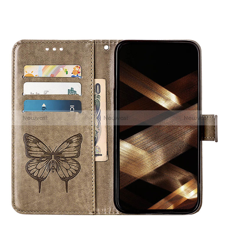 Leather Case Stands Butterfly Flip Cover L10 Holder for Apple iPhone 16 Pro Dark Gray