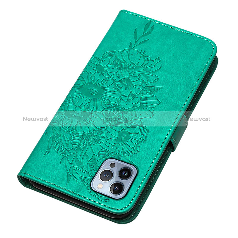 Leather Case Stands Butterfly Flip Cover L10 Holder for Apple iPhone 16 Pro Max Green