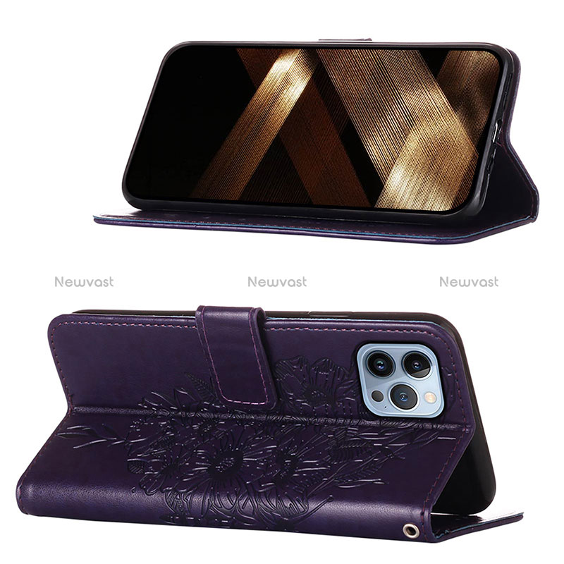 Leather Case Stands Butterfly Flip Cover L10 Holder for Apple iPhone 16 Pro Purple