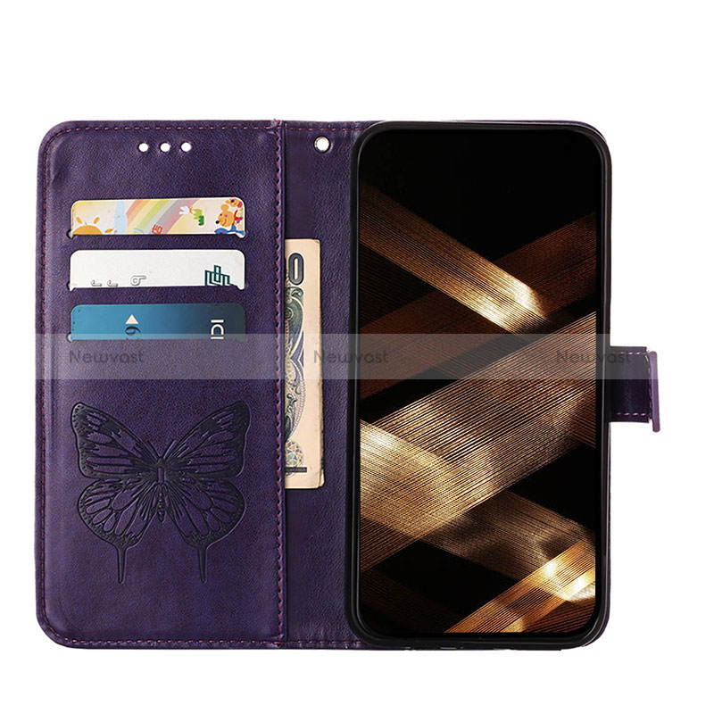 Leather Case Stands Butterfly Flip Cover L10 Holder for Apple iPhone 16 Pro Purple