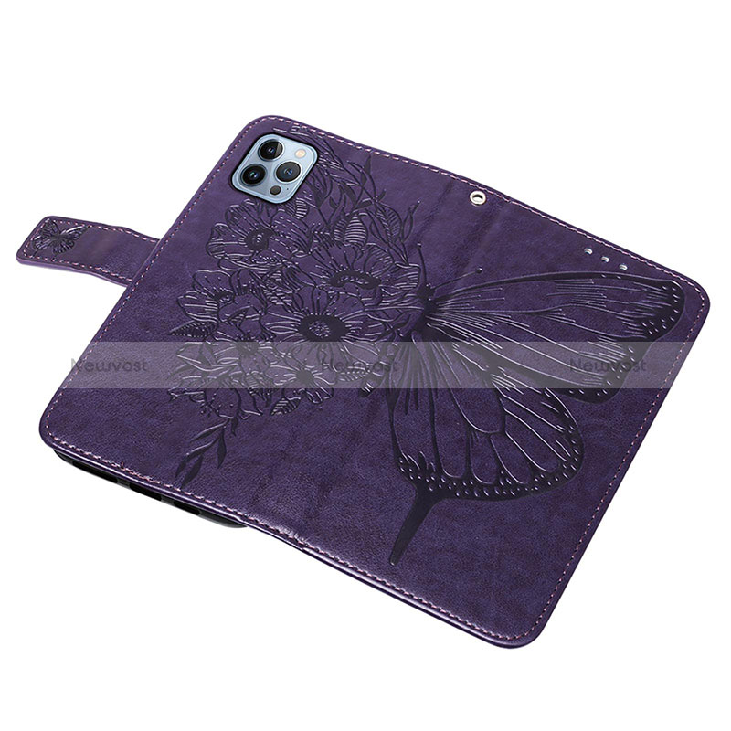 Leather Case Stands Butterfly Flip Cover L10 Holder for Apple iPhone 16 Pro Purple