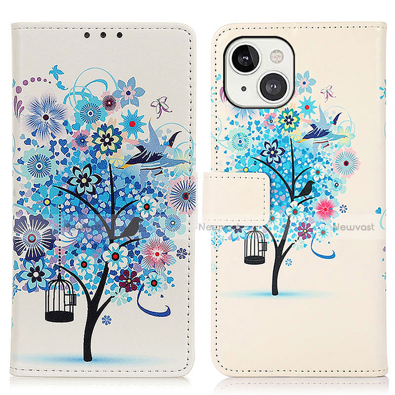 Leather Case Stands Fashionable Pattern Flip Cover A07 Holder for Apple iPhone 14 Plus Blue