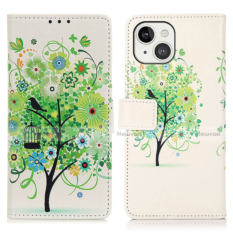 Leather Case Stands Fashionable Pattern Flip Cover A07 Holder for Apple iPhone 14 Plus Green